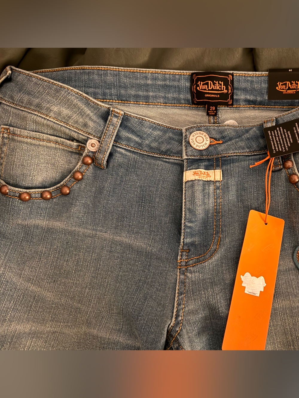 Brand new Von Dutch Women’s Blue Denim Jeans with Stud Detail size 29